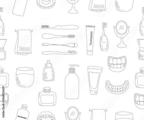 Dental tools. Dental care. Seamless Pattern with Dental Icons. Vector set of design templates and elements for Dental. Seamless patterns with linear icons related to Dental.