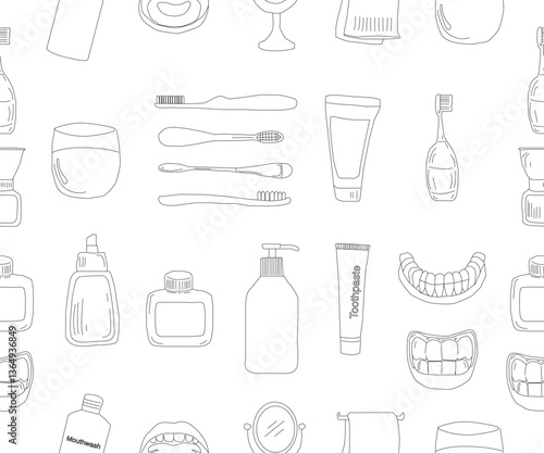 Dental tools. Dental care. Seamless Pattern with Dental Icons. Vector set of design templates and elements for Dental. Seamless patterns with linear icons related to Dental.