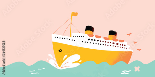A stylized illustration of a passenger ship traversing the ocean, with seagulls soaring nearby. A sense of adventure and exploration is the key element of this image.