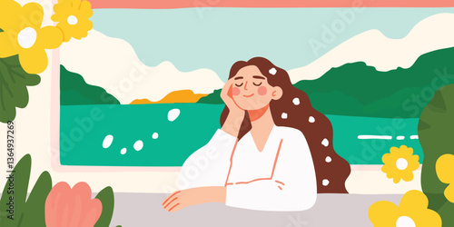 A serene woman, immersed in...