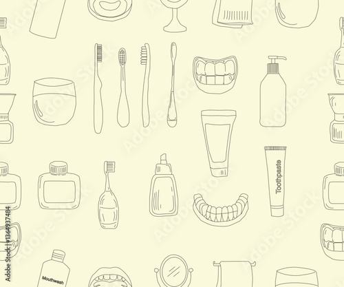 Dental tools. Dental care. Seamless Pattern with Dental Icons. Vector set of design templates and elements for Dental. Seamless patterns with linear icons related to Dental.