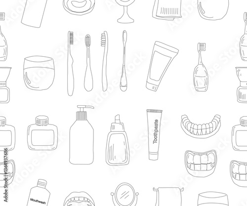 Dental tools. Dental care. Seamless Pattern with Dental Icons. Vector set of design templates and elements for Dental. Seamless patterns with linear icons related to Dental.