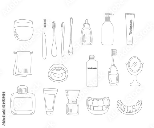 Dental tools. Dental care. Seamless Pattern with Dental Icons. Vector set of design templates and elements for Dental. Seamless patterns with linear icons related to Dental.