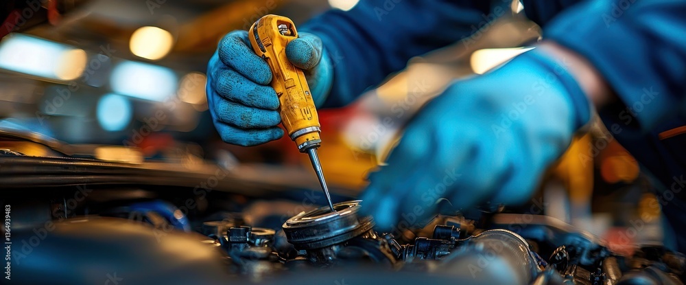 Mechanic working on a car engine Mechanic working on a car engine