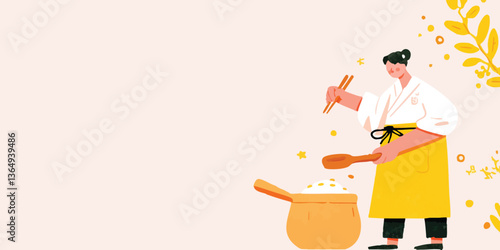 An illustration shows a chef meticulously preparing a delicious meal with fresh ingredients, a culinary artisan in their element.