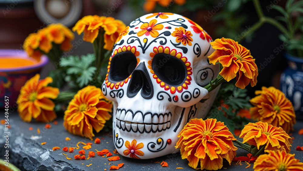 Day of the Dead Mask and Flowers Day of the Dead Mask and Flowers