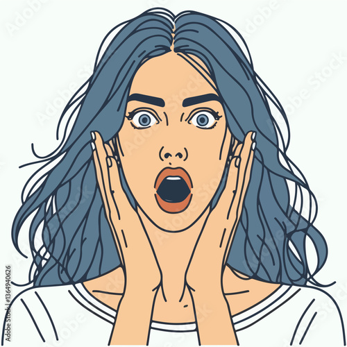 A Moment of Astonishment: A stylized illustration captures a woman's surprised expression, her eyes wide with wonder, in a graphic display.