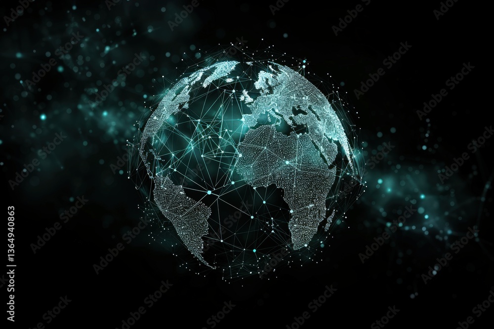 Fototapeta premium A digital representation of a connected globe, showcasing a network of lines and dots, symbolizing global communication and technology.
