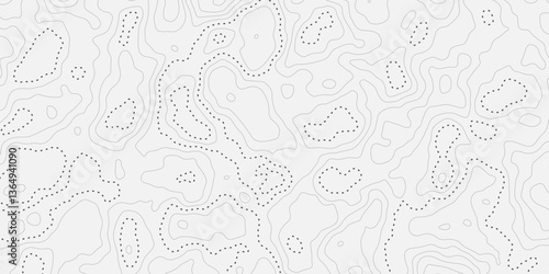 Abstract modern difficult soft black and white topographic wavy stylized map doted line contour topography terrain path concept stroke vector illustration topo background. 