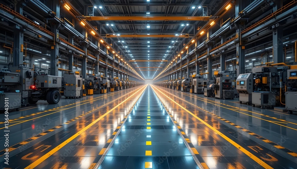 Inside Modern Factory with Production Machines and Robotic Technology Inside Modern Factory with Production Machines and Robotic Technology
