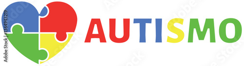 Vetor de Conscientização sobre o Autismo - Coração de Quebra-Cabeça com "AUTISMO", Autism Awareness Vector - Puzzle Heart with "AUTISMO" Text
