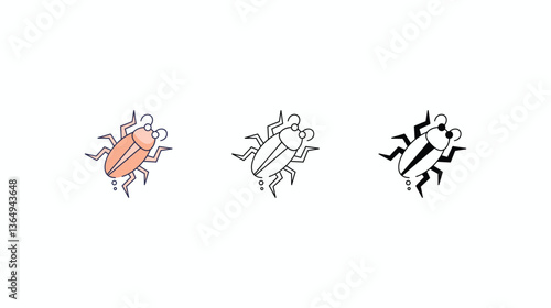 Cockroach icons set Line and Glyph black vector icon stock illustration