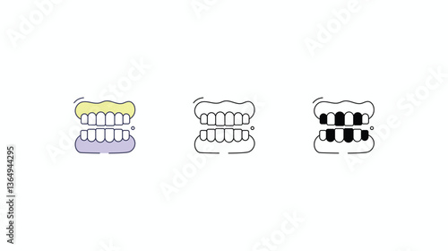 Denture icons set Line and Glyph black vector icon stock illustration