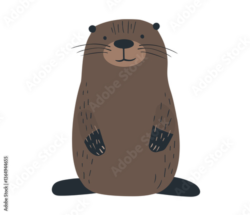 Clip art hand drawn vector illustration of a cute funny Beaver isolated objects on white background