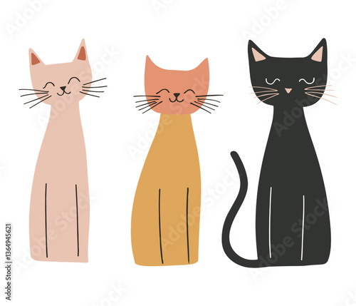 Clip art hand drawn vector illustration of a cute funny cats isolated objects on white background