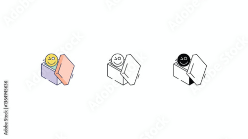 Joke Box icons set Line and Glyph black vector icon stock illustration