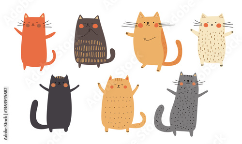 Clip art hand drawn vector illustration of a cute funny cats isolated objects on white background