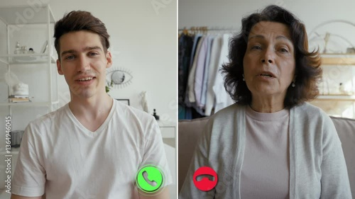 Two individuals share their experiences during an online call, transitioning between digital and real-life emotions. The discussion reveals different feelings connected to online interactions.