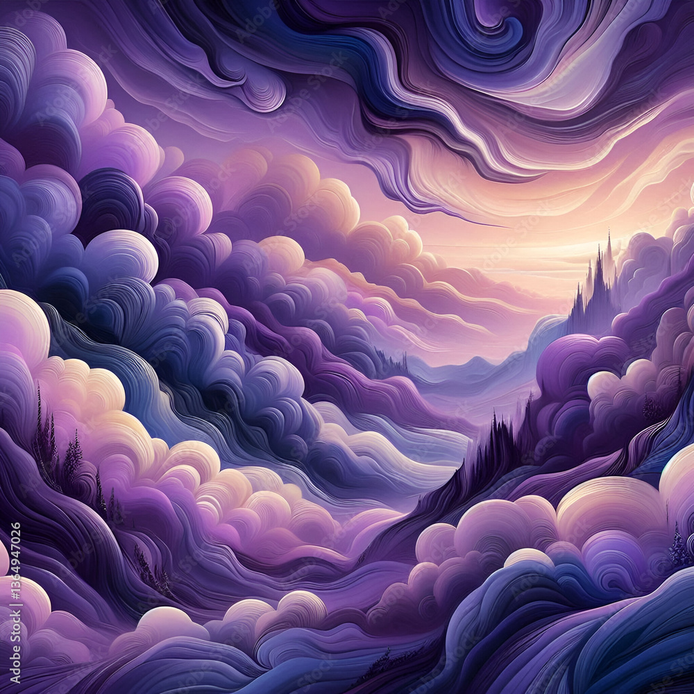 Obraz premium Lavender Drift, Dreamy Fluid Art in Twilight Shades. calmness and dreaminess of a twilight sky. 