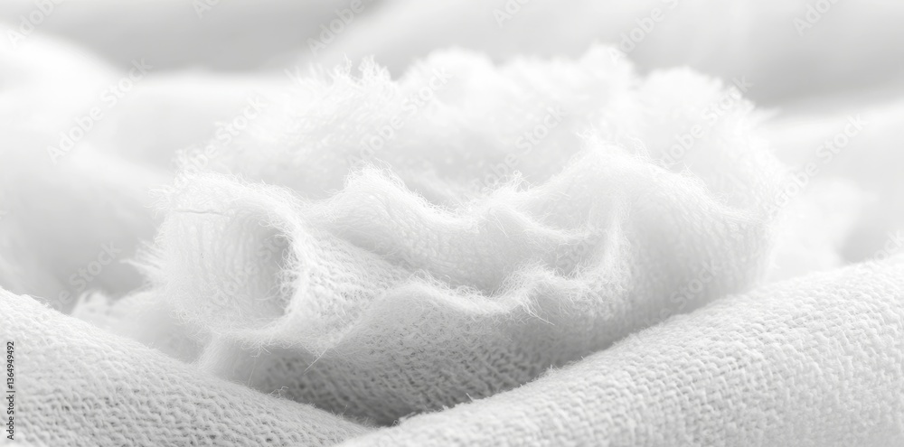Obraz premium A close-up macro photograph captures the intricate weave of white synthetic cotton fabric fibers, showcasing the art of textiles