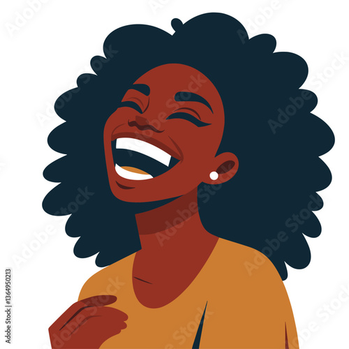 Joyful Laughter Portrait - Flat Illustration of a Happy Woman