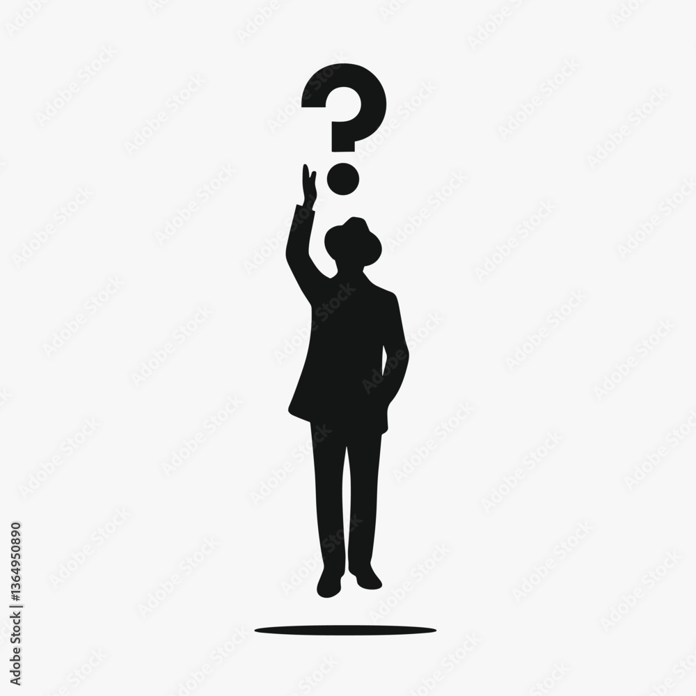 Silhouette of a Mystery Figure with Question Mark - Minimalist Black and White Illustration Silhouette of a Mystery Figure with Question Mark - Minimalist Black and White Illustration