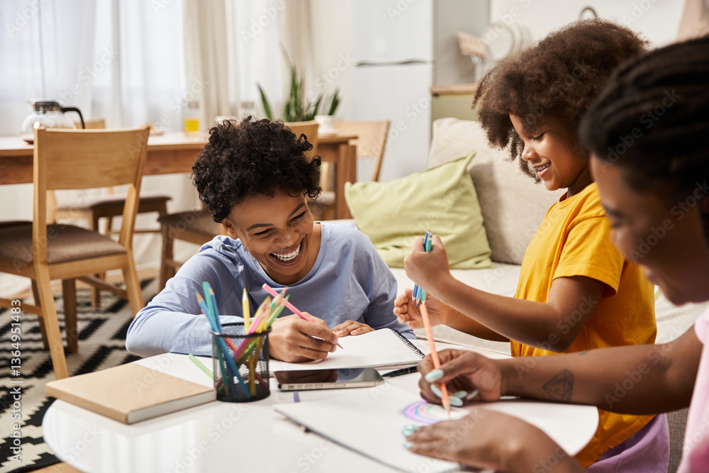 Joyful bonding moments of an lgbt family creating art together with their daughter at home Joyful bonding moments of an lgbt family creating art together with their daughter at home