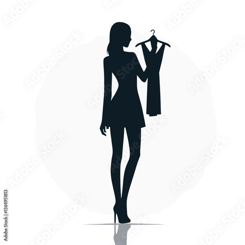 Fashion Silhouette Woman Holding Dress – Elegant Flat Illustration