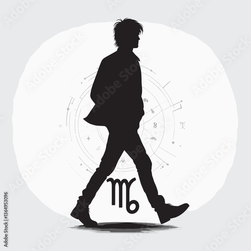 Virgo Zodiac Sign Silhouette Illustration with Astral Background