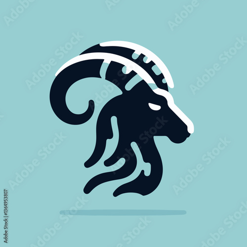 Capricorn Zodiac Goat Symbol in Modern Flat Illustration Style