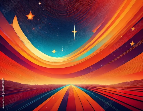 vibrant abstract sky with colorful stripes and twinkling starscolorful abstract background design with vibrant shades of orange