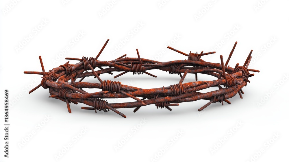 Fototapeta premium A circular piece of barbed wire, rusted and typically used for fencing or security