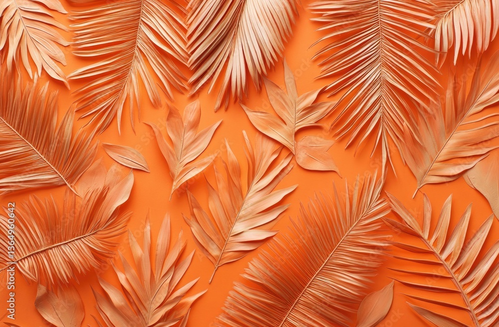 Coral orange tropical leaves pattern Coral orange tropical leaves pattern