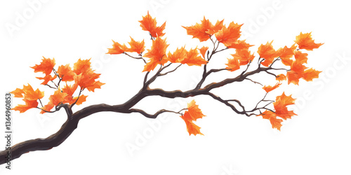 A vector illustrtion tree branch with autumn leaves against a white background