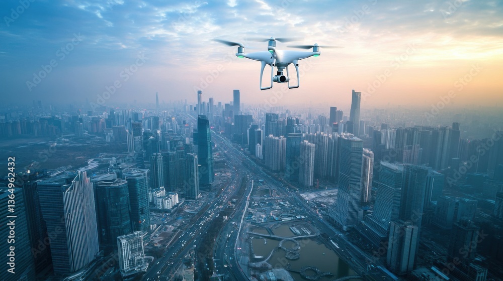 A drone survey technician mapping urban areas, aerial view with drones flying over cityscapes and mapping data on screens, High-tech style A drone survey technician mapping urban areas, aerial view with drones flying over cityscapes and mapping data on screens, High-tech style