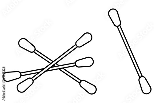 Several cotton swabs scattered. Accessory for cleaning ears, other cosmetic or medical purposes. Sketch. Vector illustration.