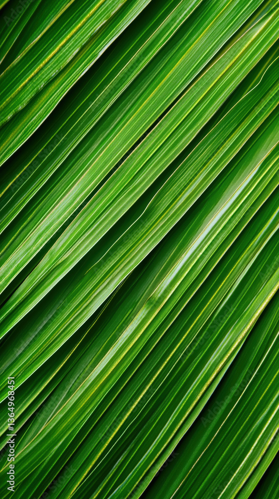 Diagonal macro shot of palm leaf strips with glossy texture, ideal for a sleek tropical phone wallpaper.
Diagonal macro shot of palm leaf strips with glossy texture, ideal for a sleek tropical phone wallpaper.