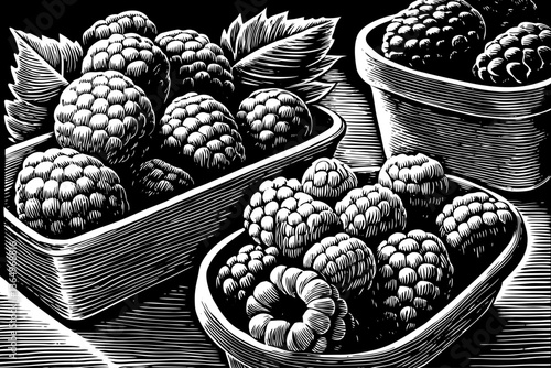Berries healthy fruit food illustration black and white hand drawn sketch outline