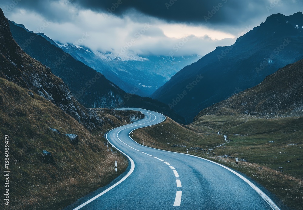 Fototapeta premium Winding mountain road through dramatic landscape