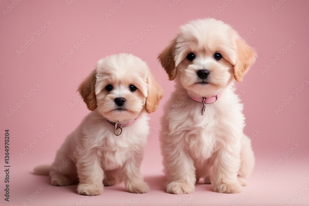 Adorable Puppy Posing Playfully Against a Soft Light Pink Background, Generative AI Adorable Puppy Posing Playfully Against a Soft Light Pink Background, Generative AI