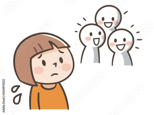 いじめで仲間はずれにされる女の子のイラスト