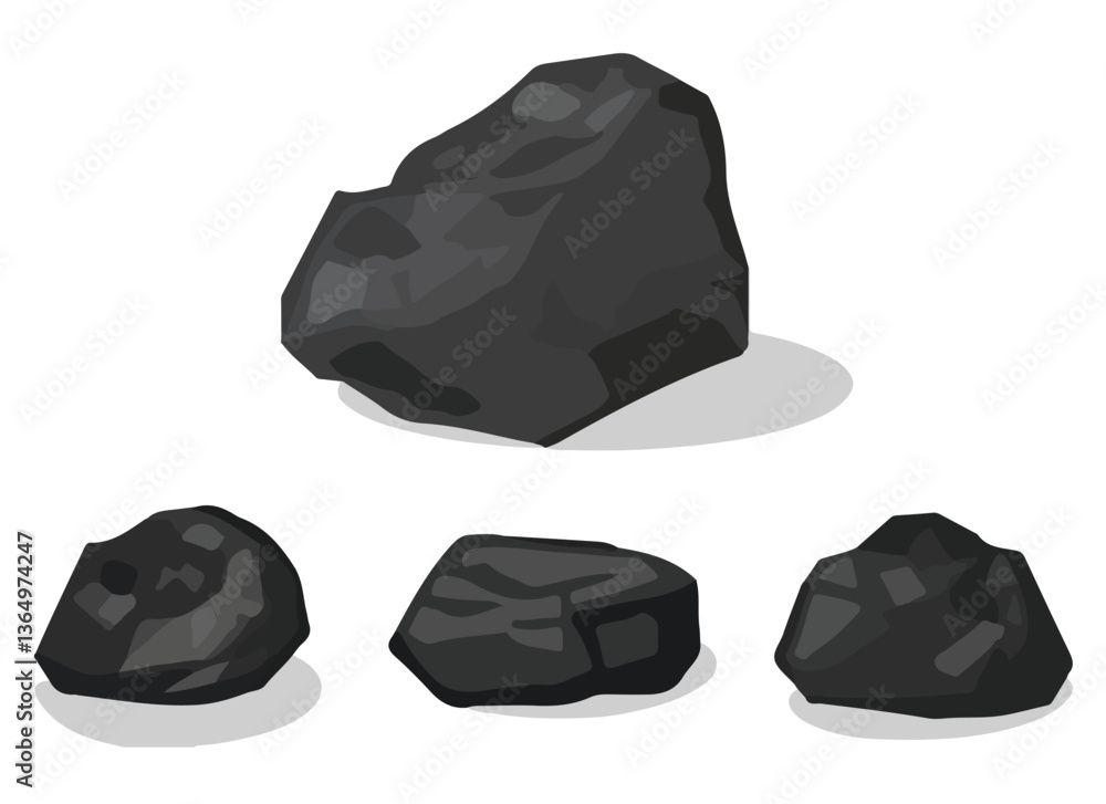 Naklejka premium Clip art hand drawn simplistic illustration of different coals, minerals, stones or rocks set. Cartoon game art rocks and stones
