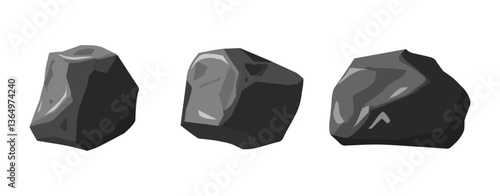 Clip art hand drawn simplistic illustration of different coals, minerals, stones or rocks set. Cartoon game art rocks and stones