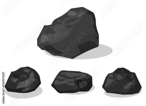 Clip art hand drawn simplistic illustration of different coals, minerals, stones or rocks set. Cartoon game art rocks and stones