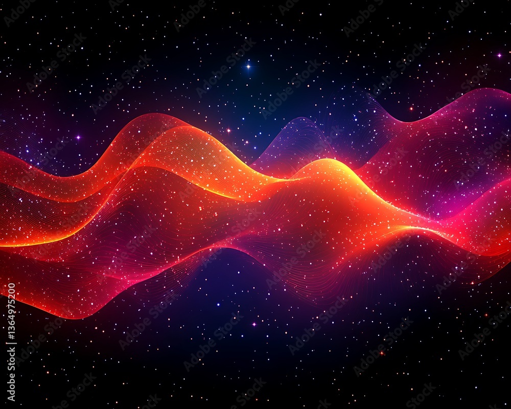 Abstract flowing ribbons of color shimmering against a starry background Abstract flowing ribbons of color shimmering against a starry background