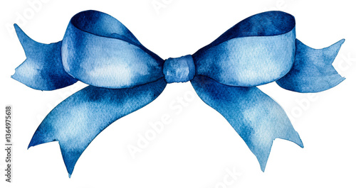 Elegant blue ribbon bow for gift wrapping watercolor design cut out