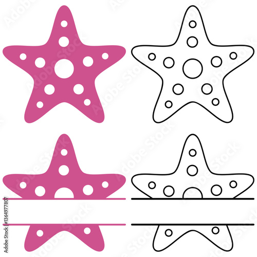 Starfish - Colors, monogram & Outline