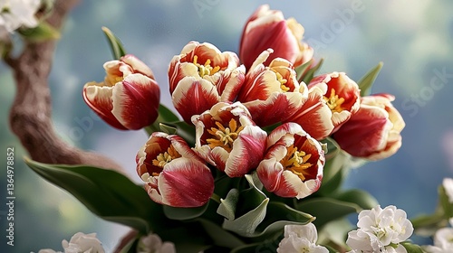 Wallpaper Mural Spring Tulips Bouquet  Red  White  Bloom  Flowers  Nature  Macro Torontodigital.ca