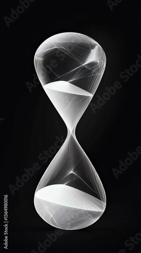 Abstract hourglass design created from white lines, representing time and continuity against a black background. A visually striking concept.