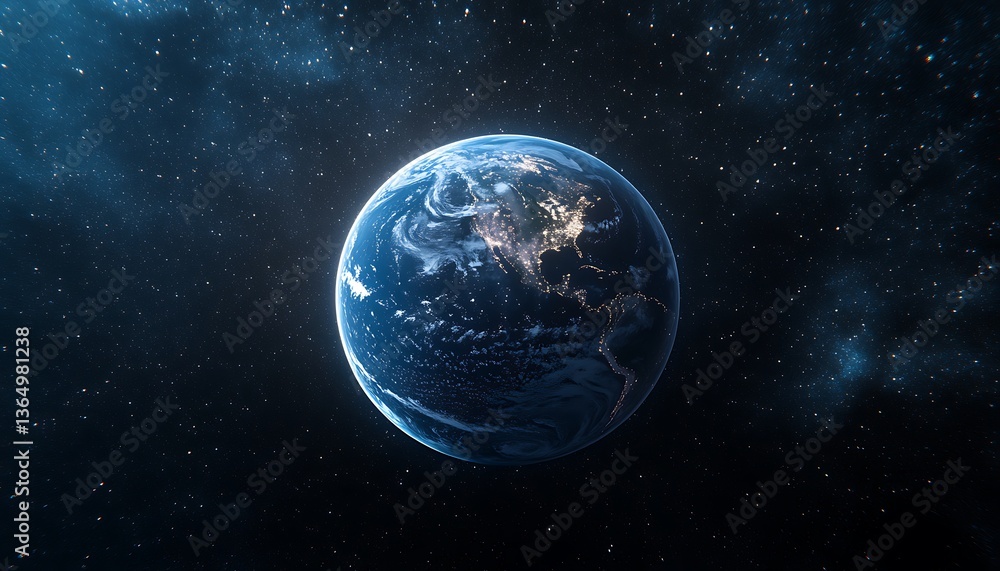 Fototapeta premium A beautiful blue planet floating in the vast dark outer space